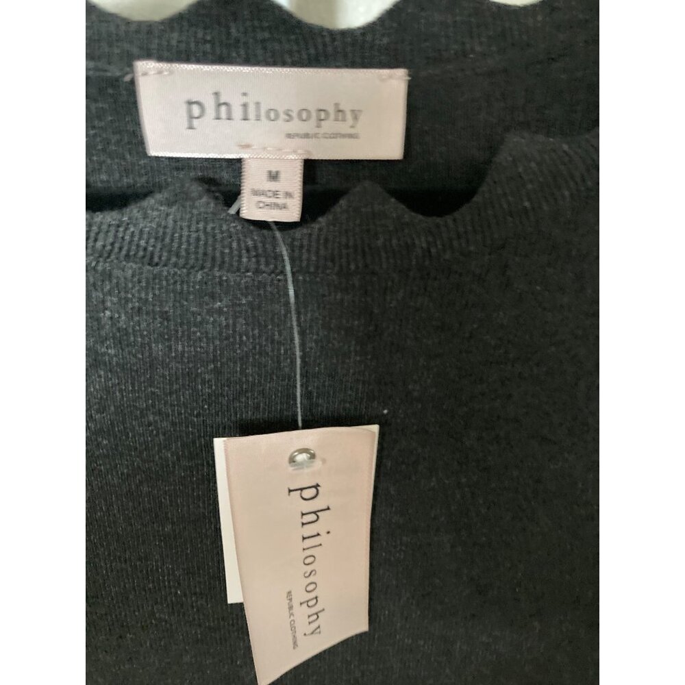 Philosophy Womens 3/4 Sleeve Dark Gray Waved Cut Sweater NWT Medium - Picture 3 of 7